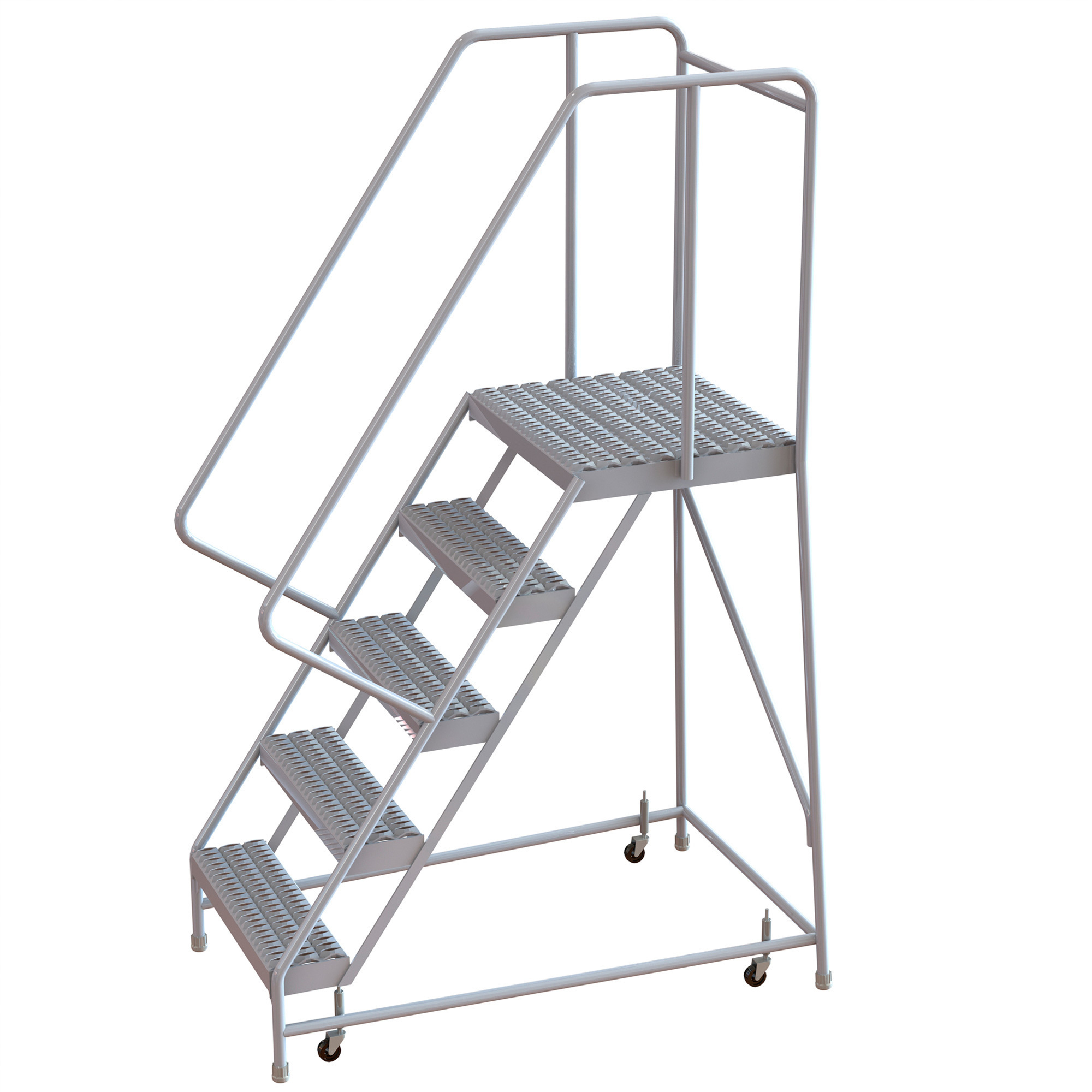 Tri-Arc 5-Step Aluminum Rolling Ladder with Serrated Steps and Spring-Loaded Casters, 16in.W x 21in.D Platform, 350-Lb. Capacity, Model# WLAR105165-D4